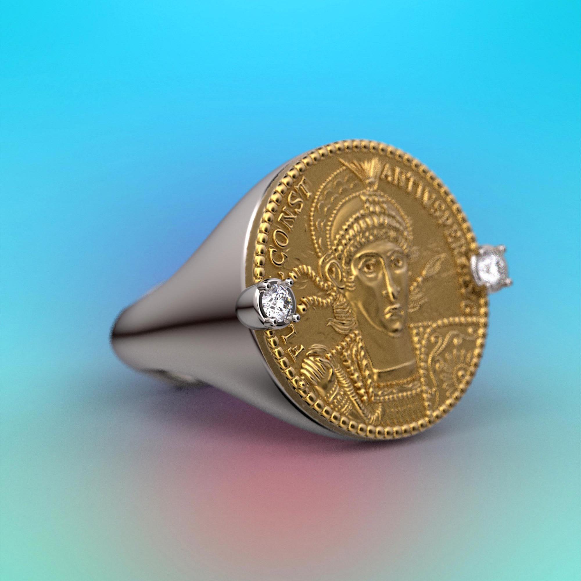 En vente :  Bague à pièce de monnaie en or 14 carats de style romain ancien avec reproduction d'un solide romain 7