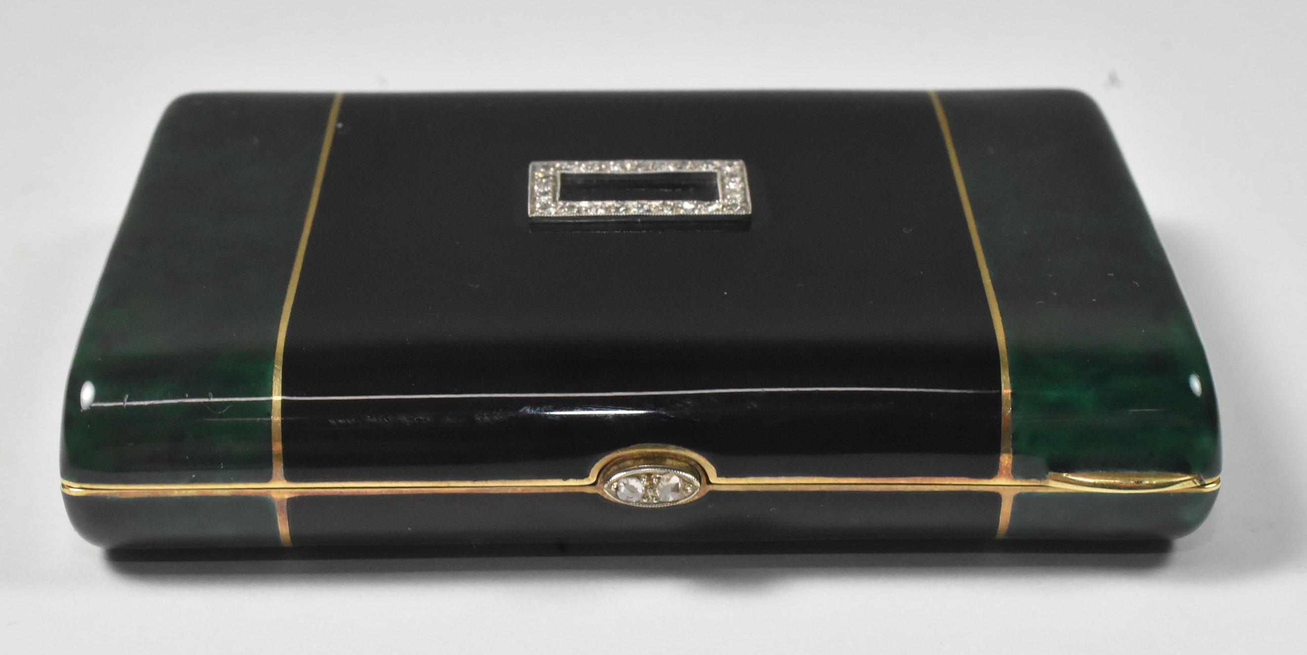 14k and Diamond Malachite & Onyx Cigarette Case in the Style of Cartier In Good Condition For Sale In Toledo, OH