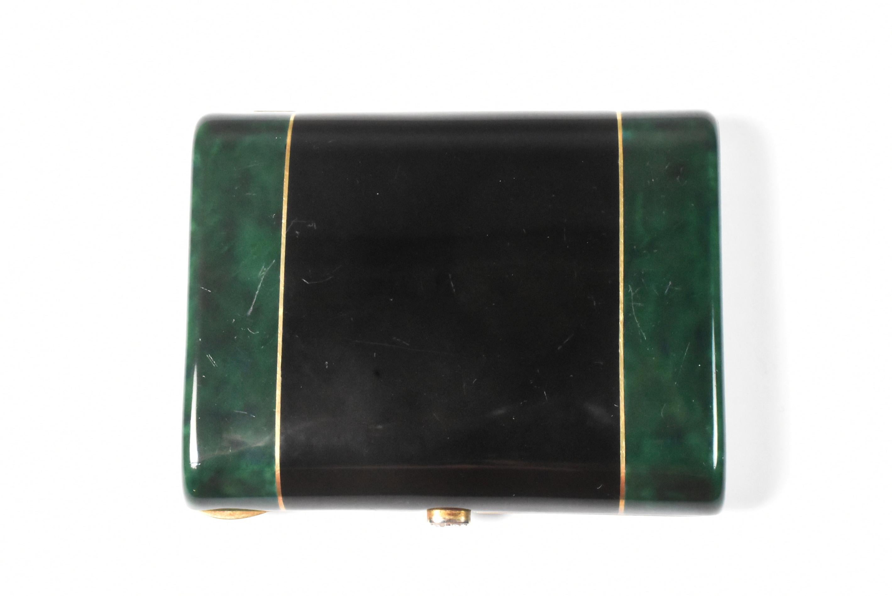 Mid-20th Century 14k and Diamond Malachite & Onyx Cigarette Case in the Style of Cartier For Sale
