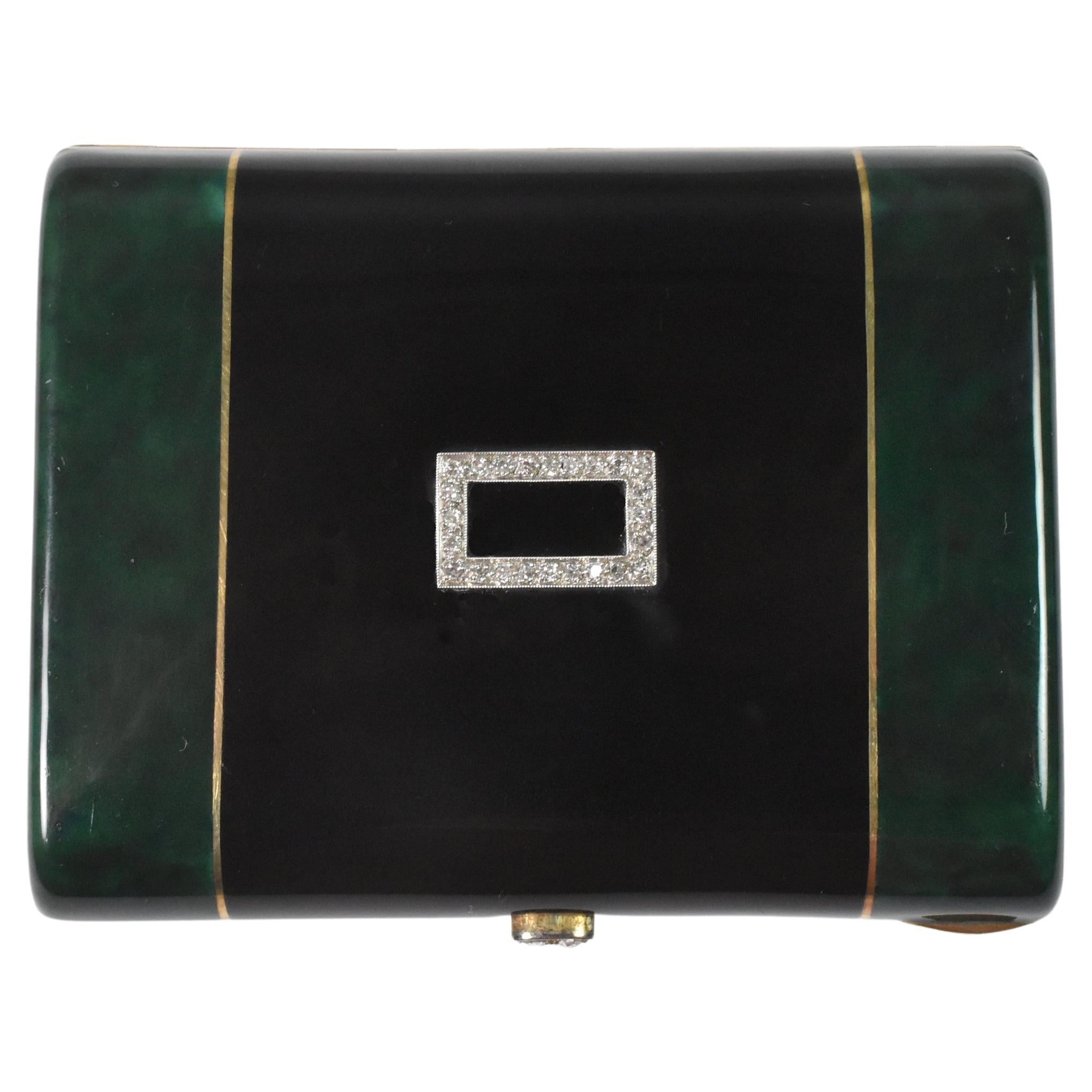 14k and Diamond Malachite & Onyx Cigarette Case in the Style of Cartier For Sale