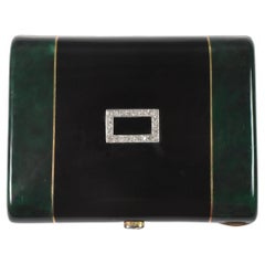 Vintage 14k and Diamond Malachite & Onyx Cigarette Case in the Style of Cartier