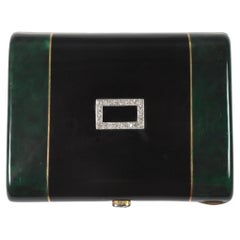 Antique 14k and Diamond Malachite & Onyx Cigarette Case in the Style of Cartier