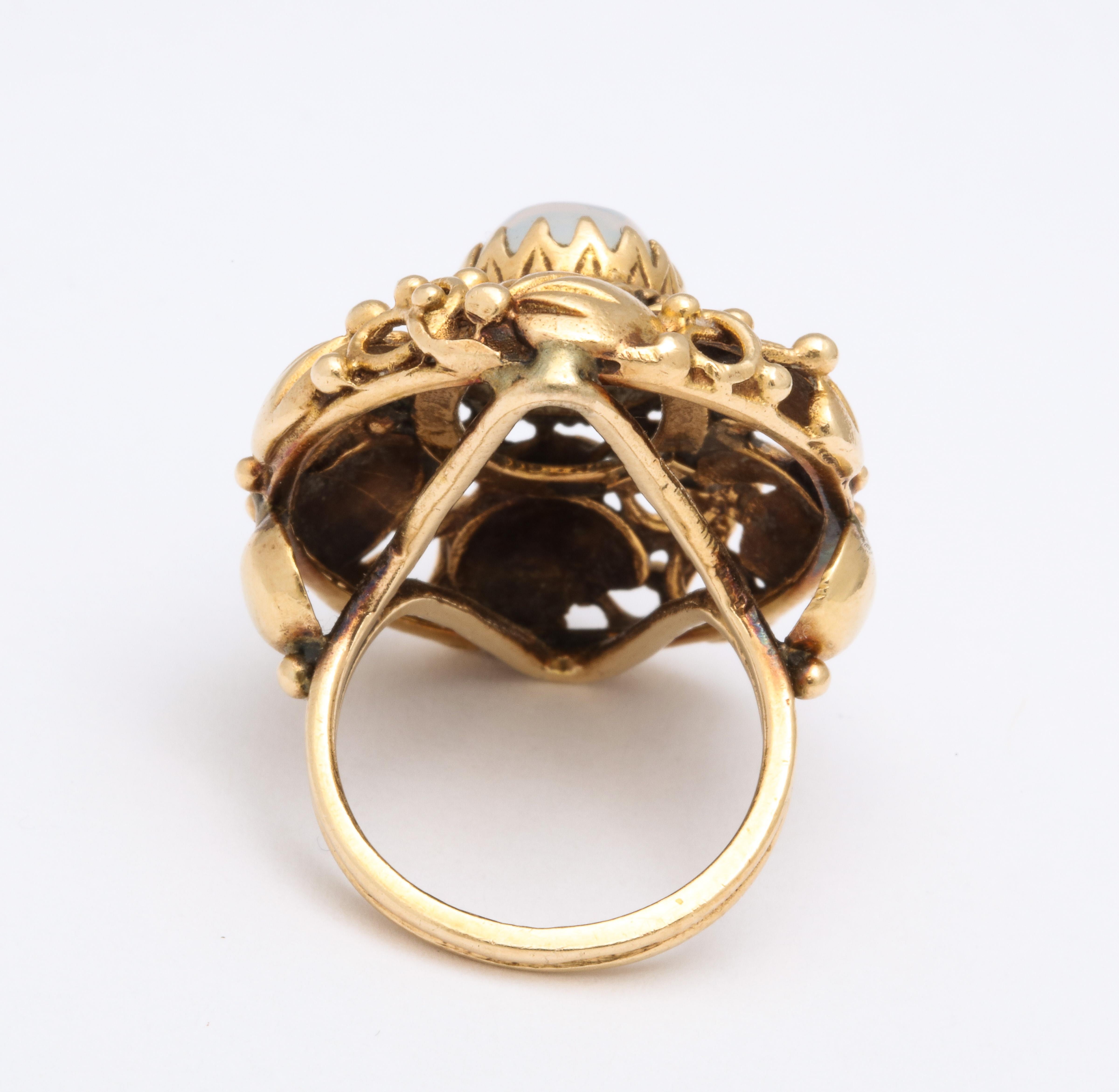Women's 14 Karat and Moonstone Art Nouveau Ring