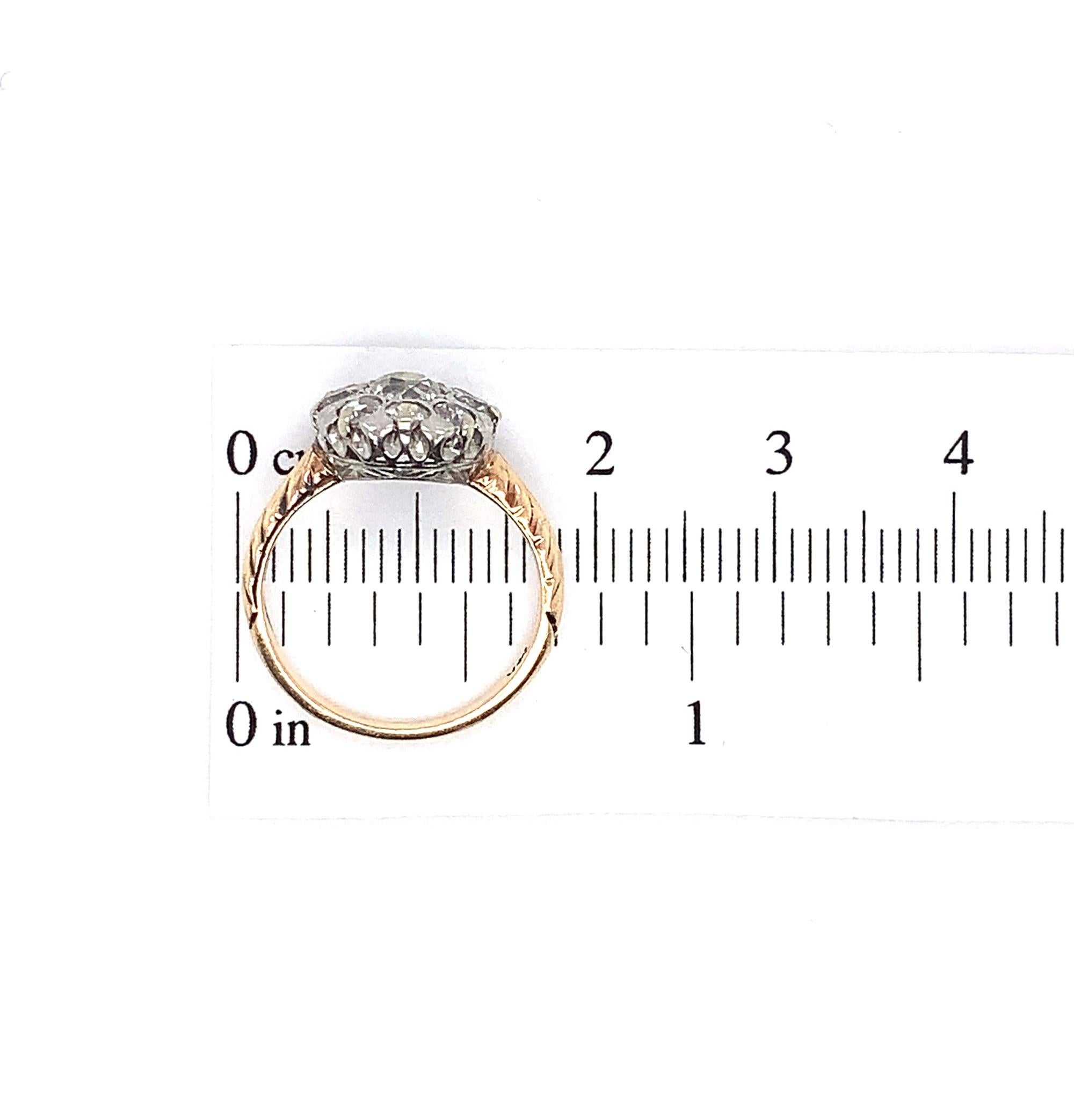 14K and Platinum Mine Cut 1 Carat Tw Diamond Ring For Sale 2