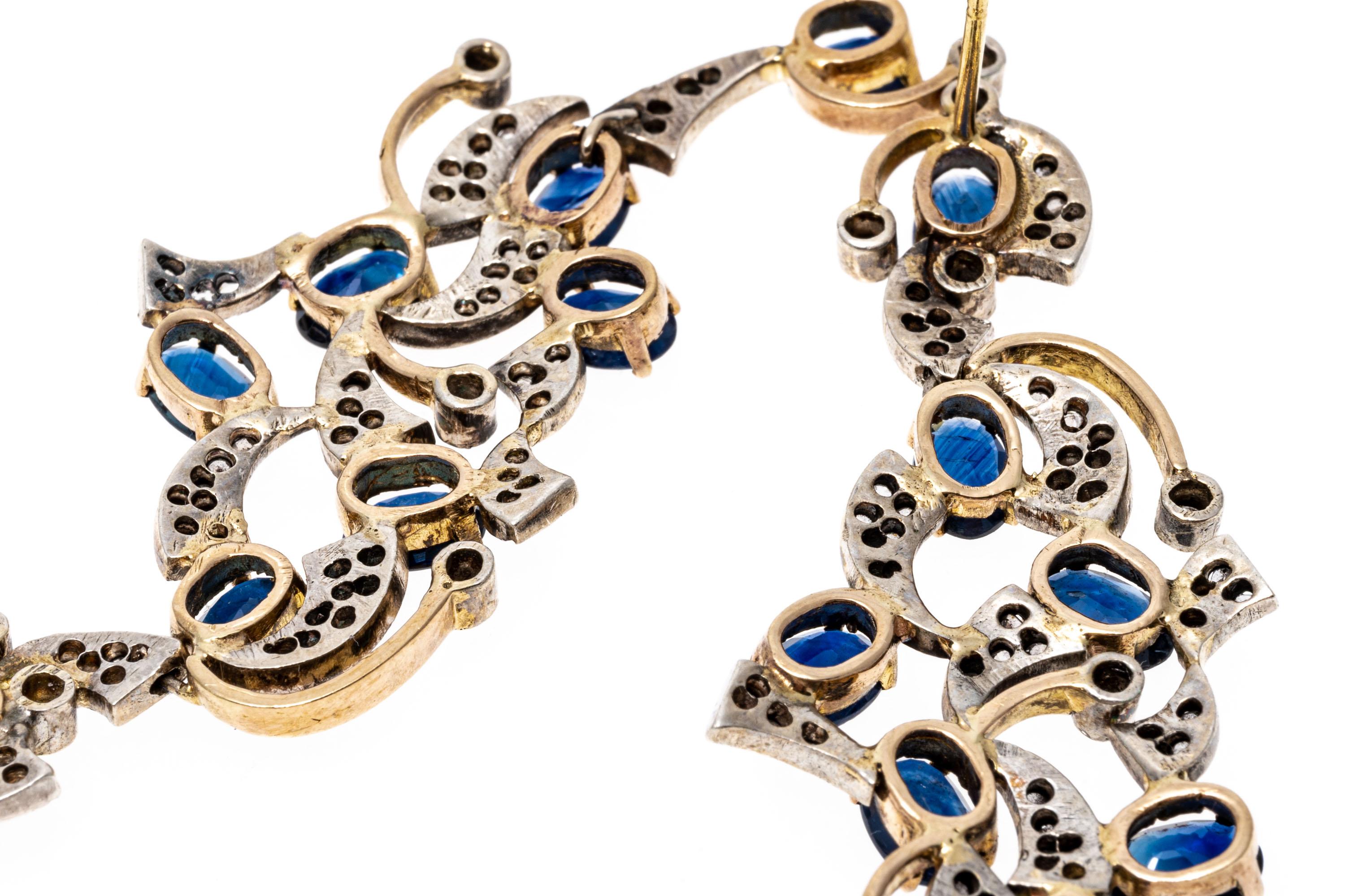 14k und Sterling Auffällige Chandelier Blauer Saphir und Diamant-Tropfen-Ohrringe Damen im Angebot