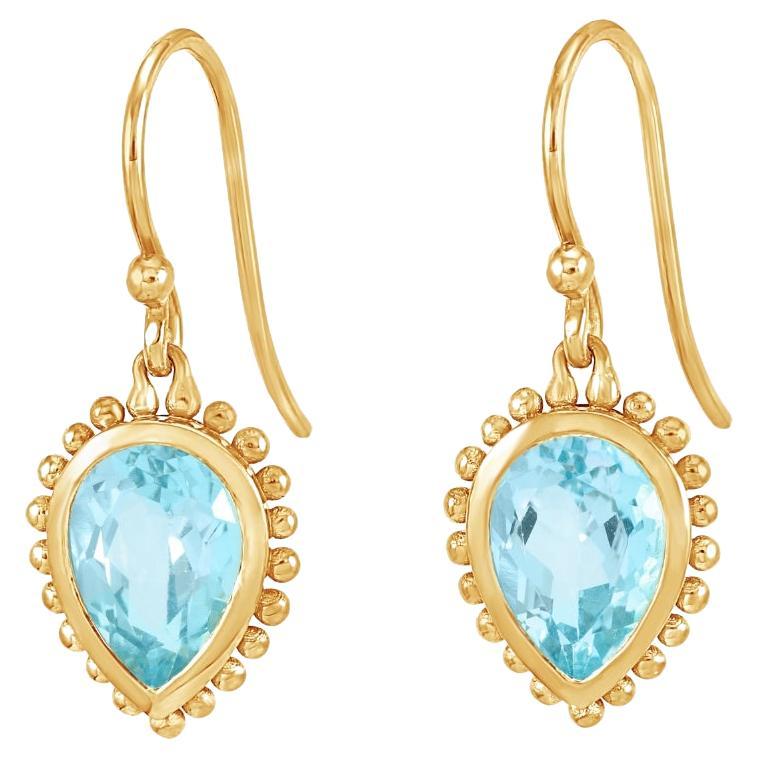 14k Anemone Large Tear Drop Earrings with Blue Topaz 