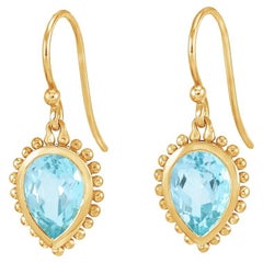 14k Anemone Large Tear Drop Earrings with Blue Topaz
