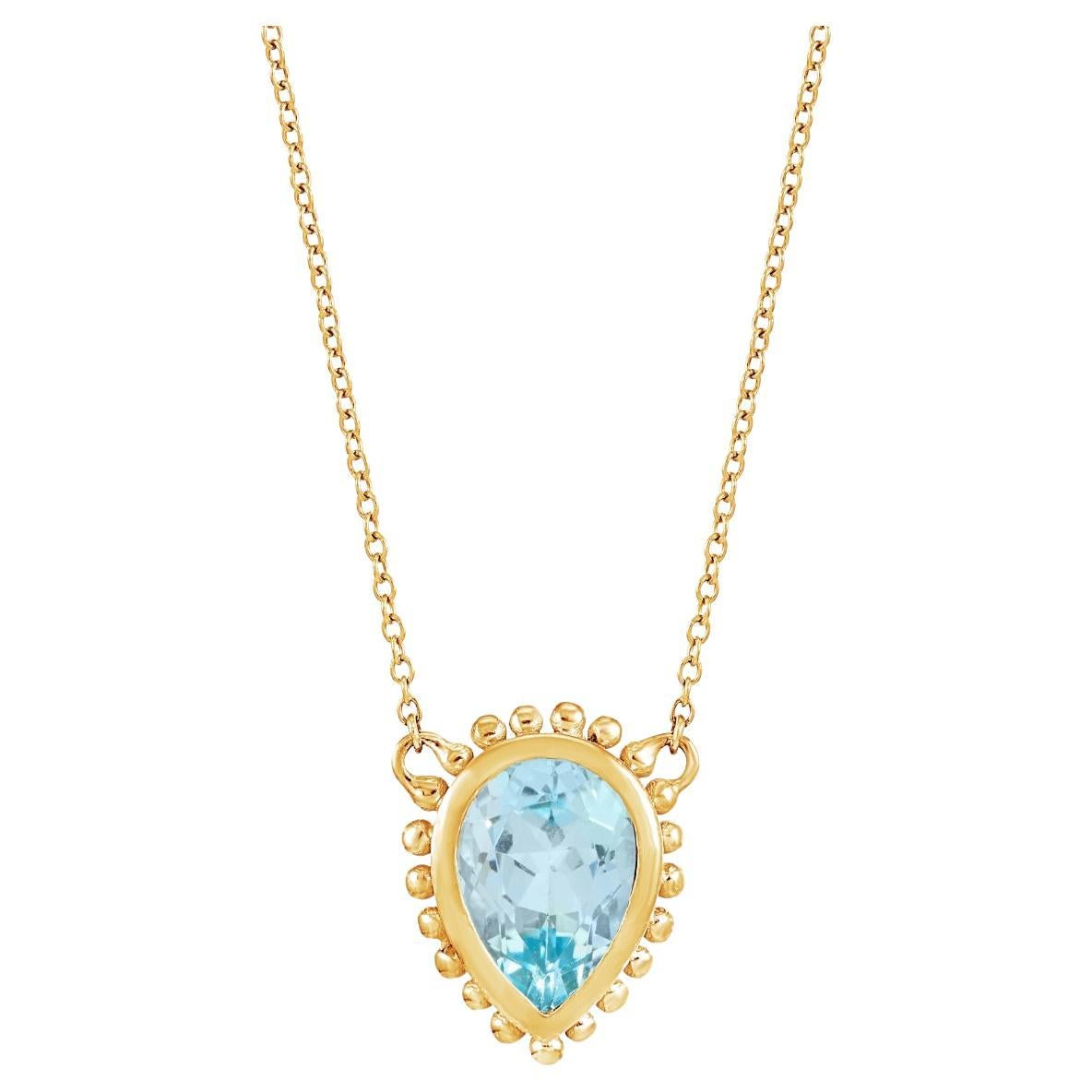 14k Anemone Large Tear Drop Pendant with Blue Topaz For Sale