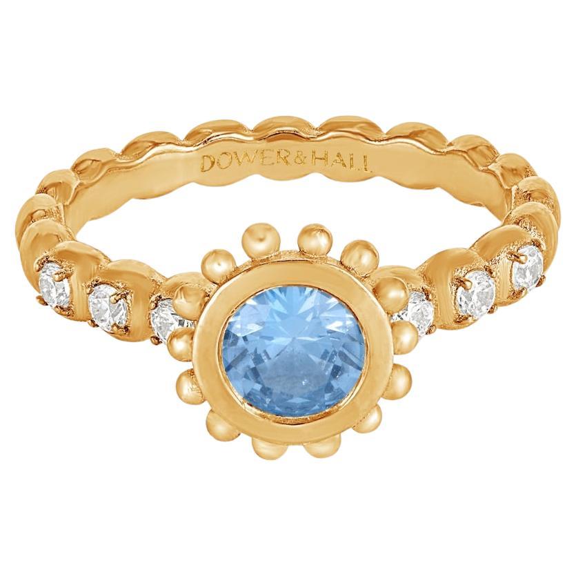 14k Anemone Ring with Round Blue Topaz For Sale