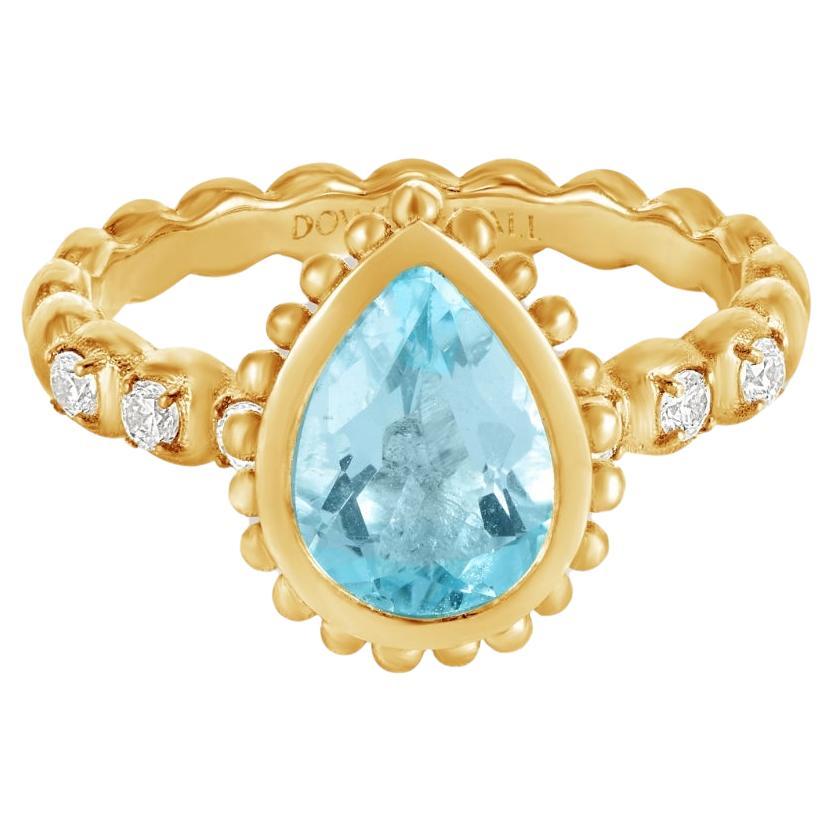 14k Anemone Teardrop Ring with Blue Topaz For Sale