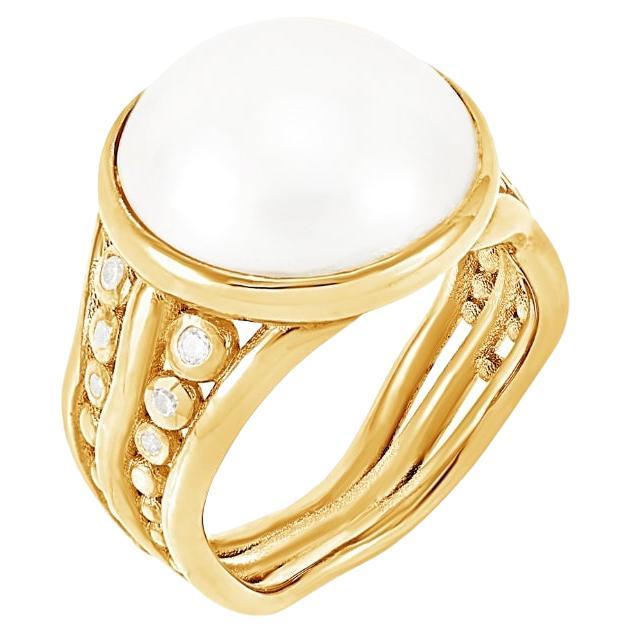 14k Anemone Waterfall Ring with Mabe Pearl For Sale