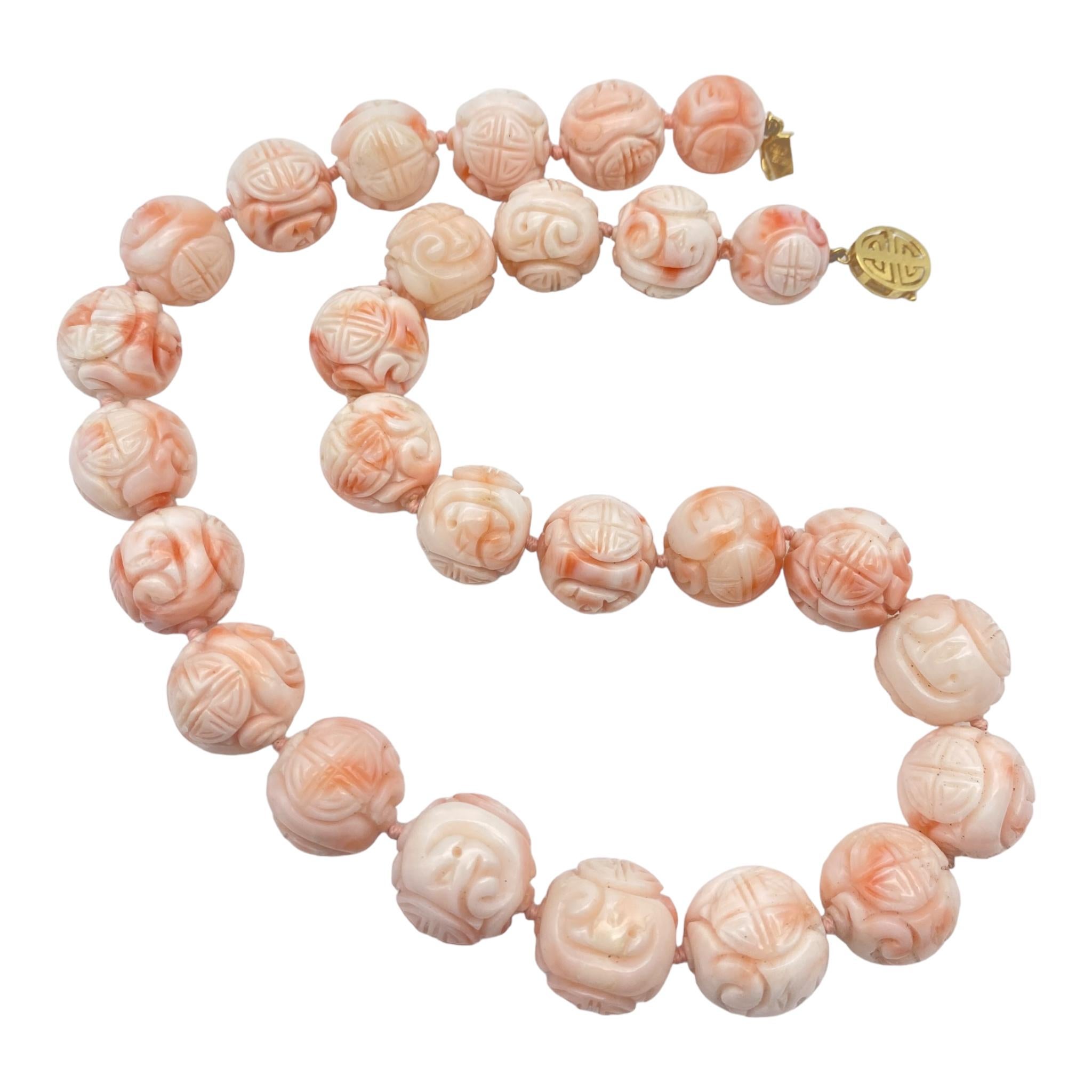 Women's or Men's 14Karat Angel Skin Coral Individually Carved Bead 18