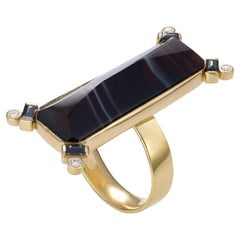 14K Angled Agate Ring with Diamonds
