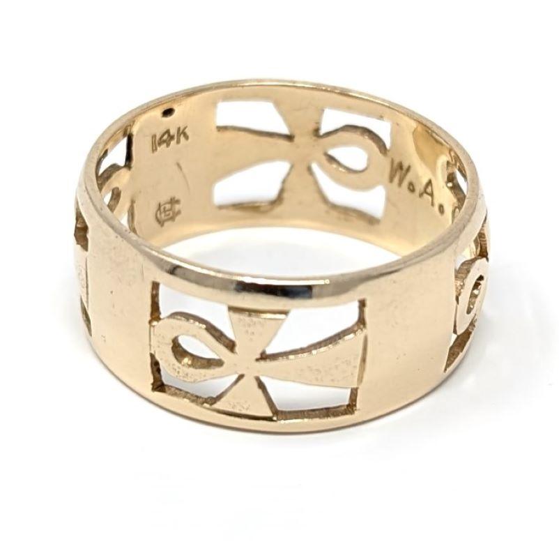 14k Ankh Ring Band Egyptian Solid Yellow Gold Open Metalwork Mens US Size 11.25 In Good Condition For Sale In Greer, SC