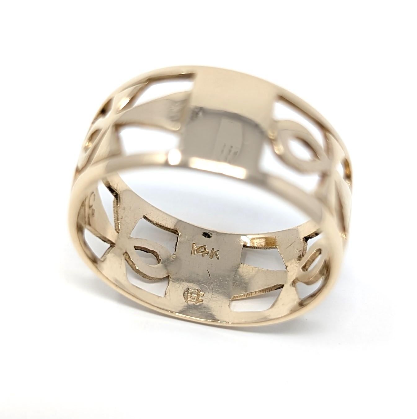 14k Ankh Ring Band Egyptian Solid Yellow Gold Open Metalwork Mens US Size 11.25 For Sale 2