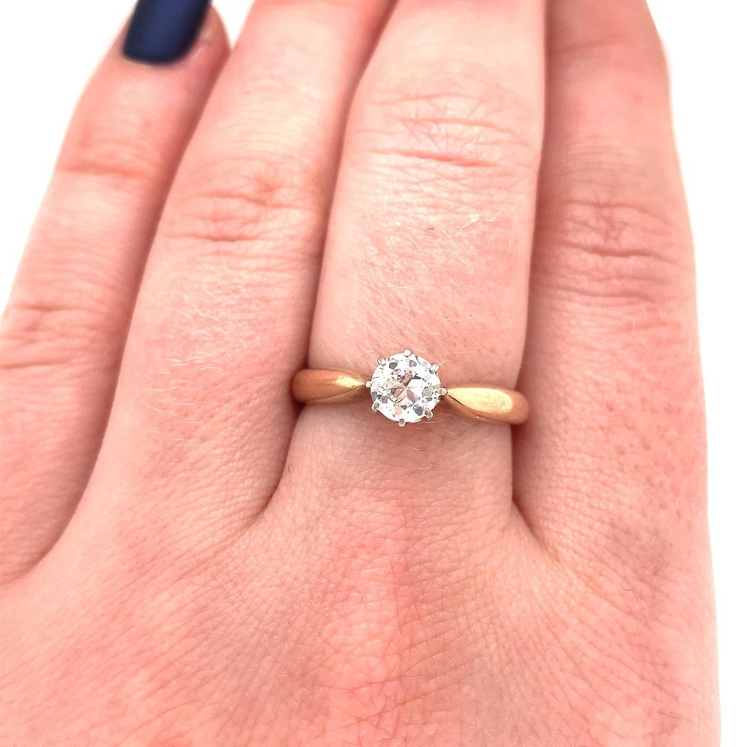 14 Karat antiker 1/2 Karat Diamantring mit europäischem Schliff im Angebot 5