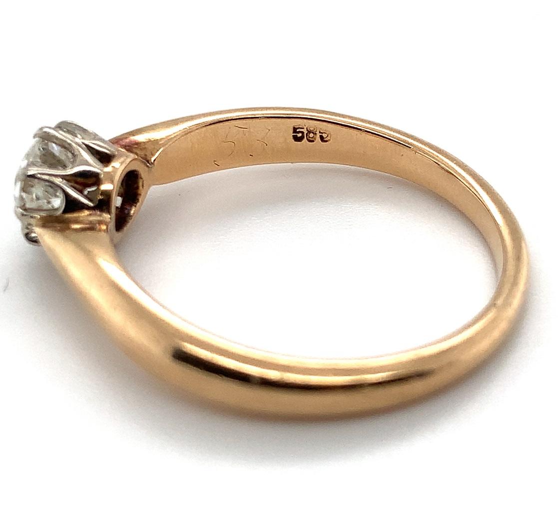 14K Antique 1/2 Carat European Cut Diamond Ring For Sale 3