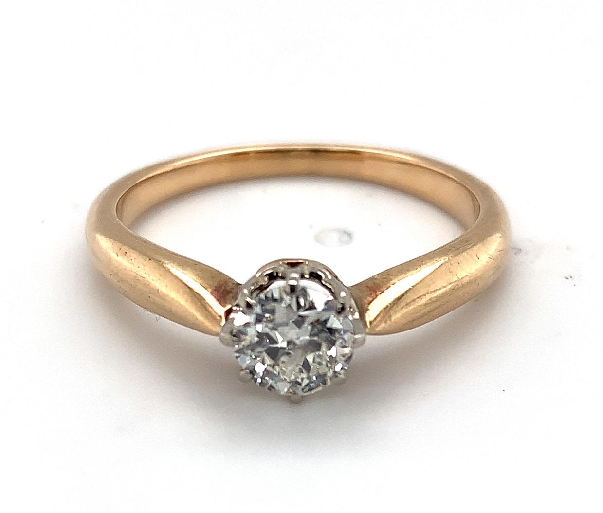 Taille vieille Europe 14K Antique 1/2 Carat European Cut Diamond Ring en vente