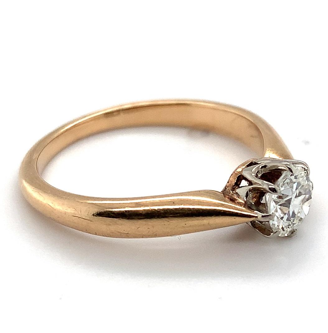 14K Antique 1/2 Carat European Cut Diamond Ring Excellent état - En vente à Big Bend, WI