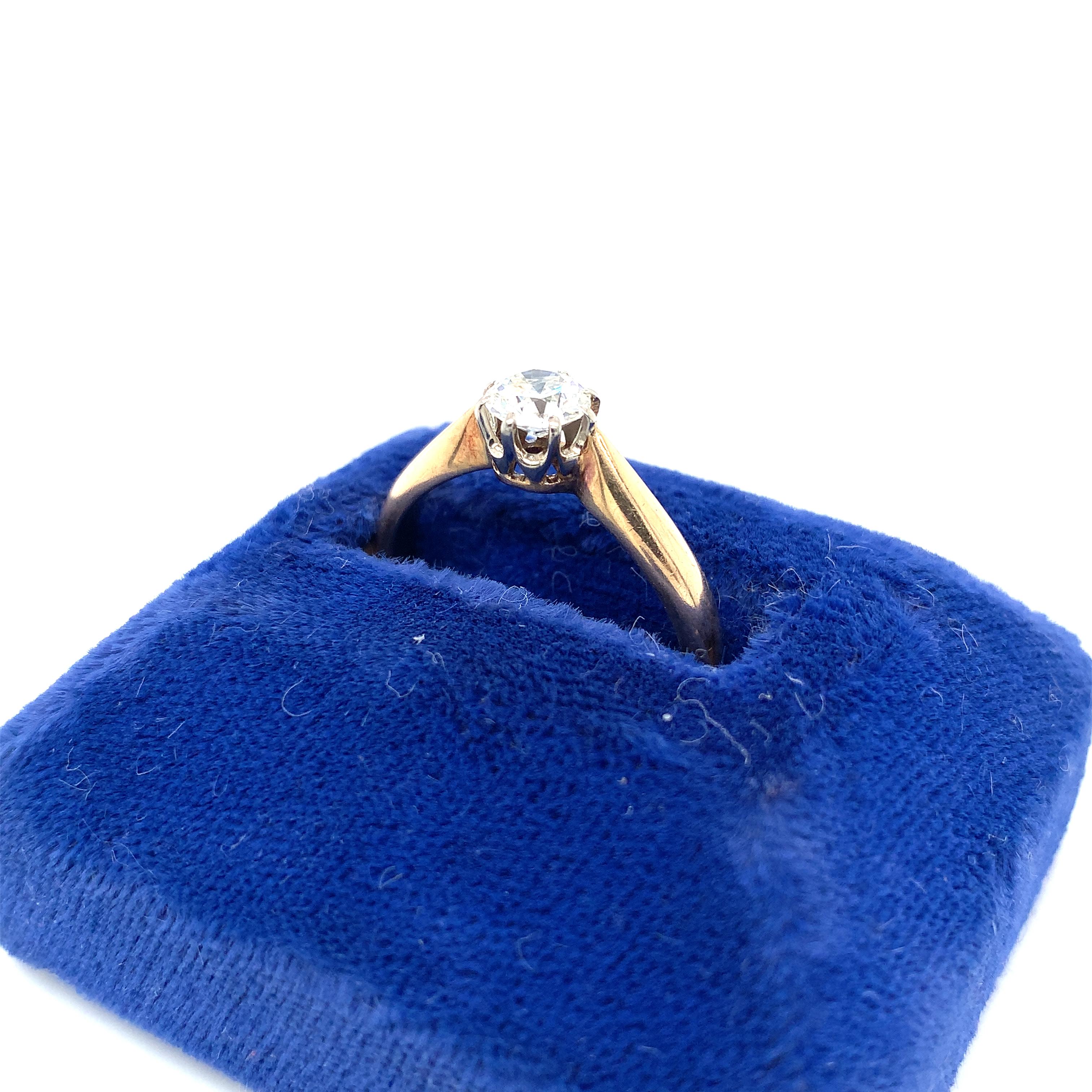 14K Antique 1/2 Carat European Cut Diamond Ring In Excellent Condition For Sale In Big Bend, WI