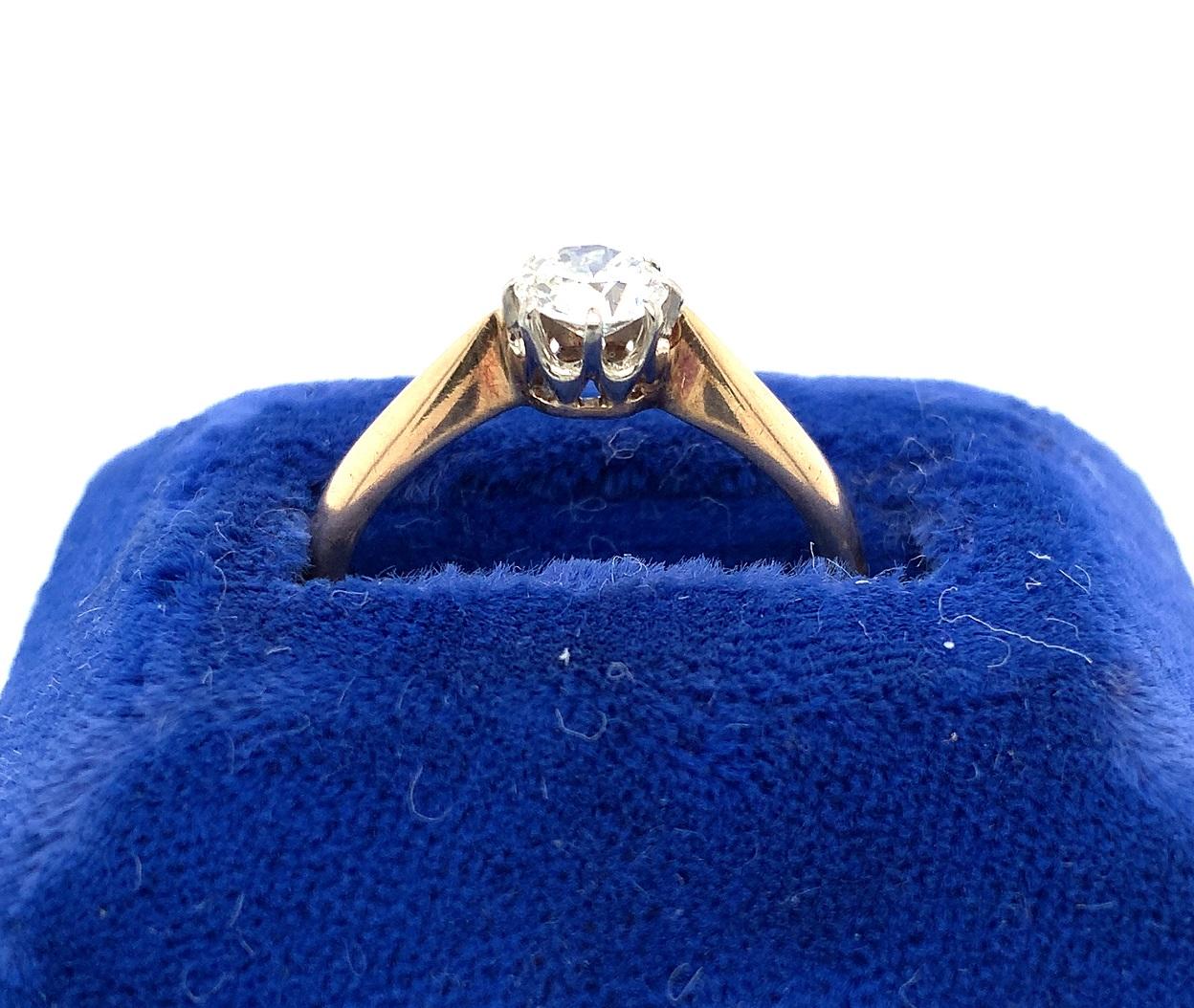 Women's 14K Antique 1/2 Carat European Cut Diamond Ring For Sale