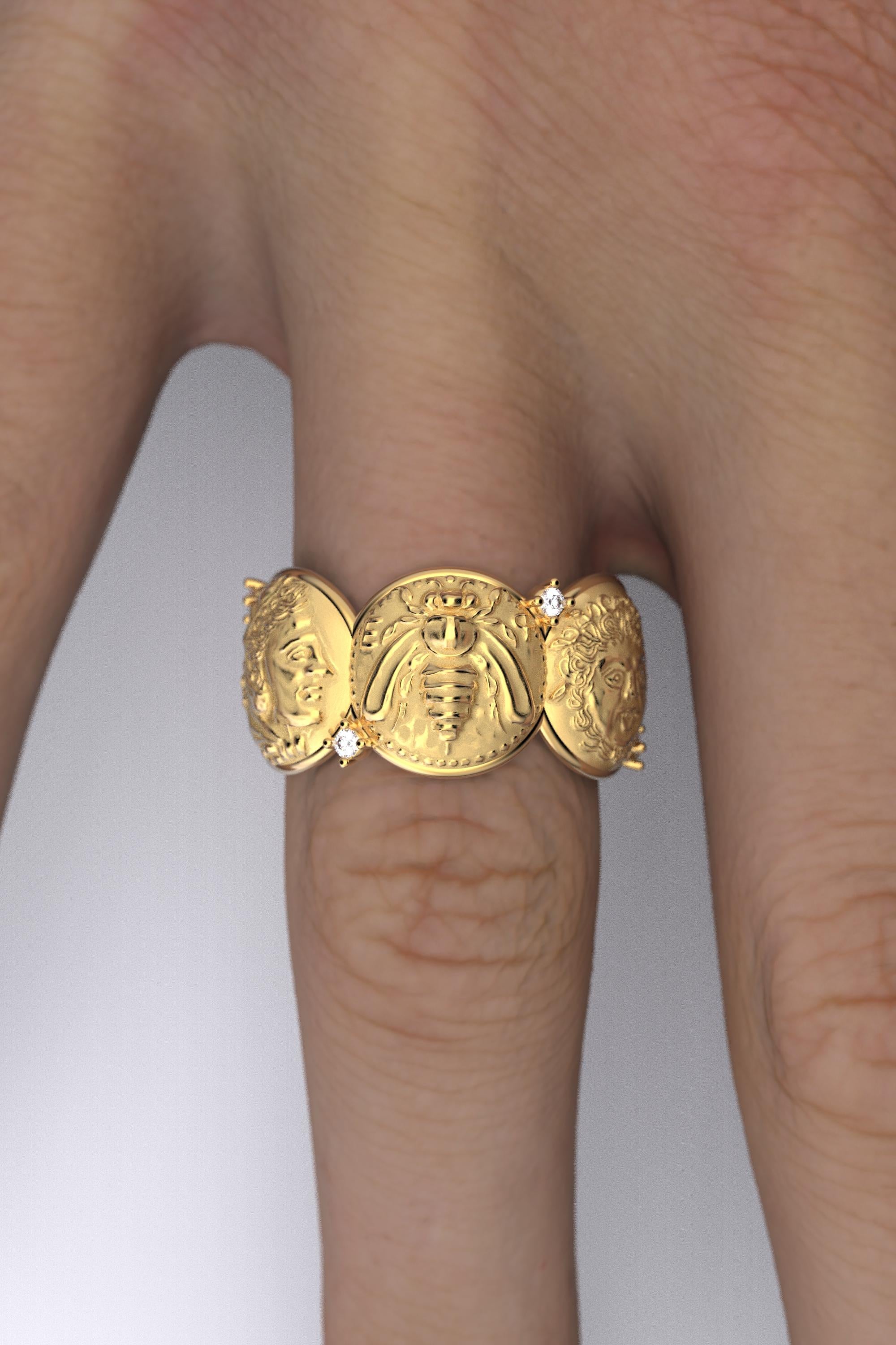 For Sale:  14k Antique Style Gold Ring with Antique Coin Reproductions and Natural Diamonds 10