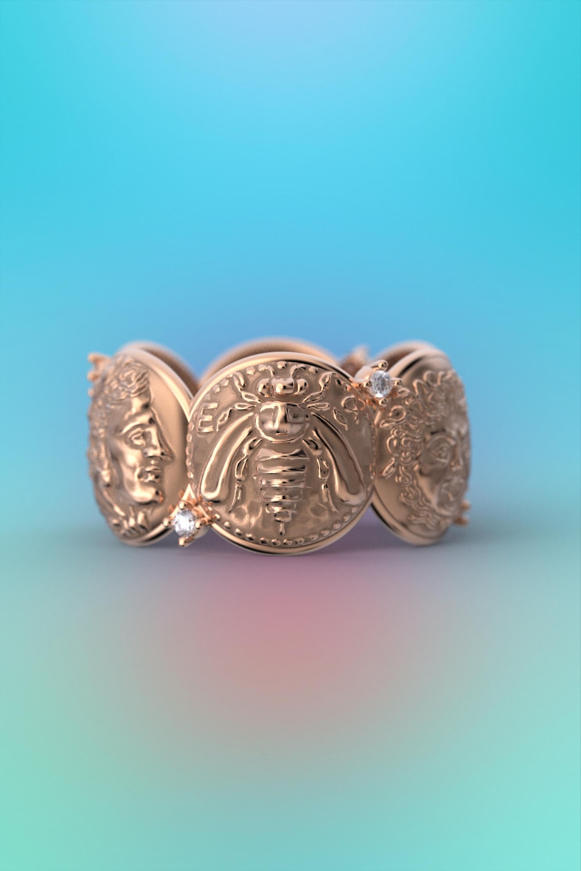 For Sale:  14k Antique Style Gold Ring with Antique Coin Reproductions and Natural Diamonds 6