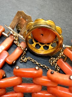 Bracelet bar en corail rose 14 carats de style victorien ancien