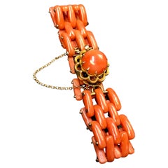 14K Antique Victorian Pink Coral Bar Bracelet