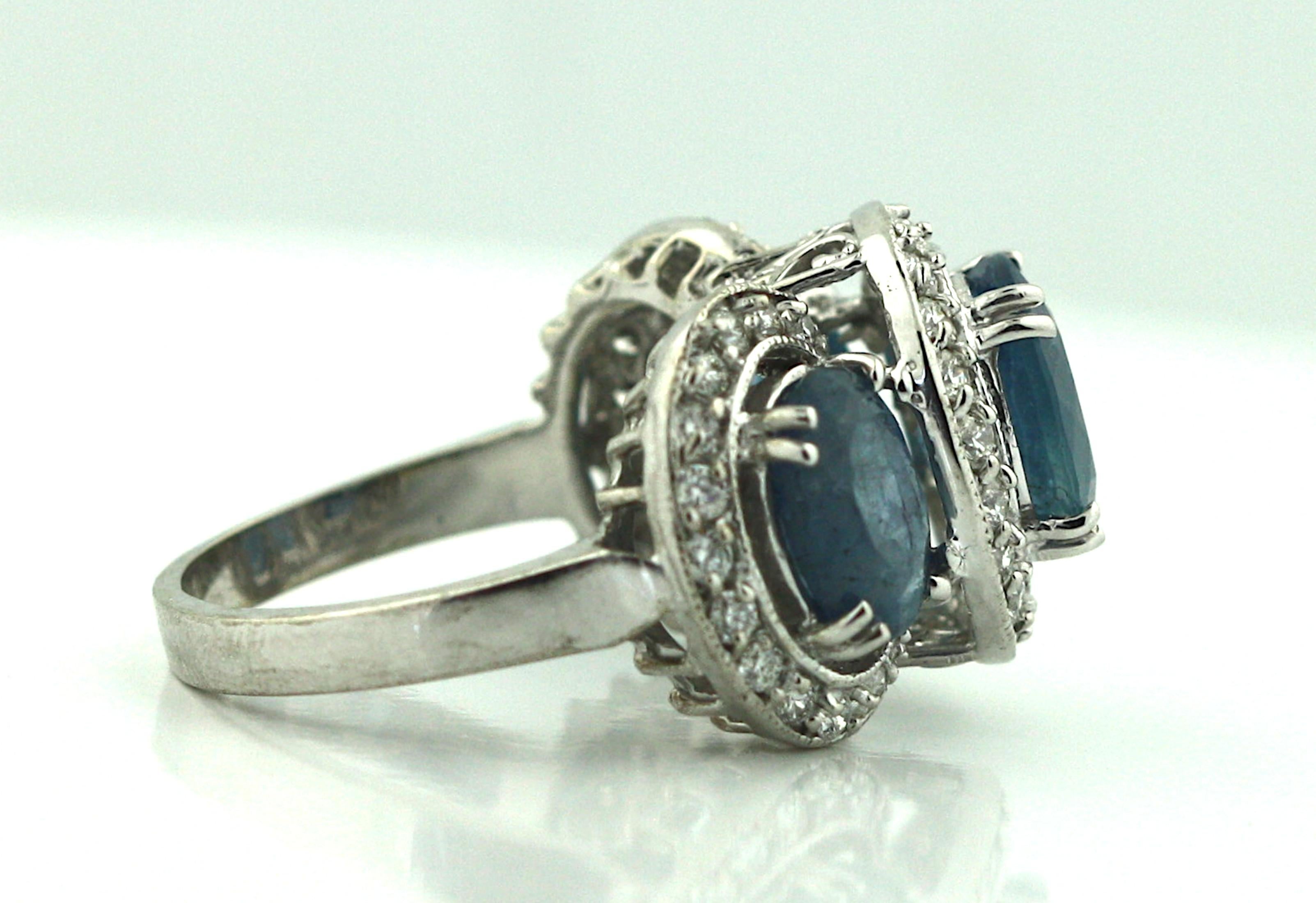 Women's or Men's 14K Aquamarine and Diamond Ring