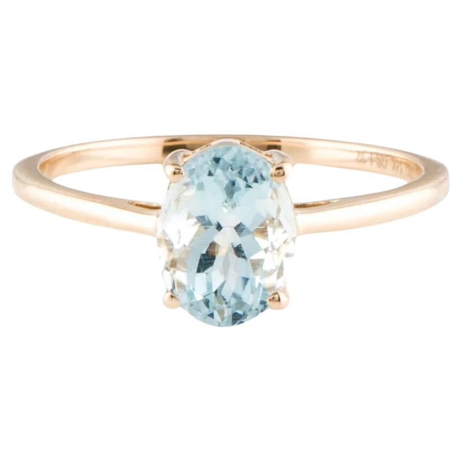 14K Aquamarine Cocktail Ring, Size 6.75 - Blue Gemstone, Elegant Design For Sale