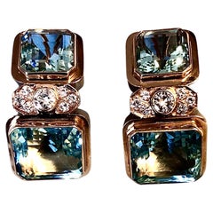Retro 14K Aquamarine & Diamond Earrings
