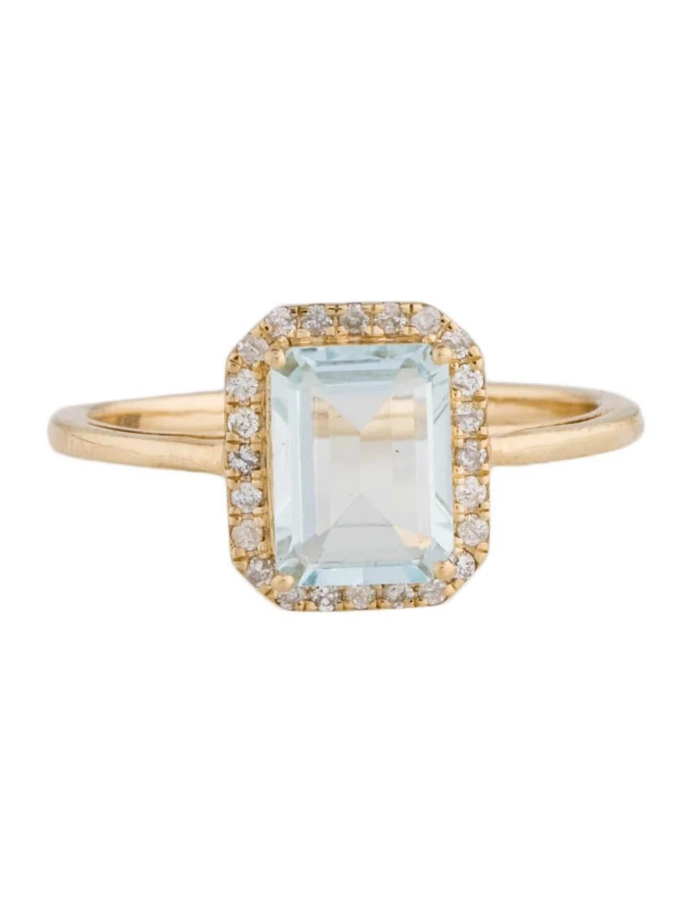 Emerald Cut 14K Aquamarine & Diamond Halo Ring 1.34ct - Size 7 - Elegant Blue Gemstone