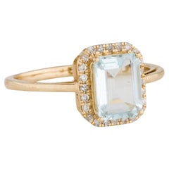 14K Aquamarine & Diamond Halo Ring 1.34ct - Size 7 - Elegant Blue Gemstone