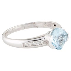 14K Aquamarine 
Diamond Ring  Cushion Aquamarine  Rhodium-Plated White Gold