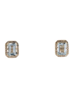 14K Aquamarine & Diamond Stud Earrings 2.76ctw - Elegant Blue Gemstone, Luxury