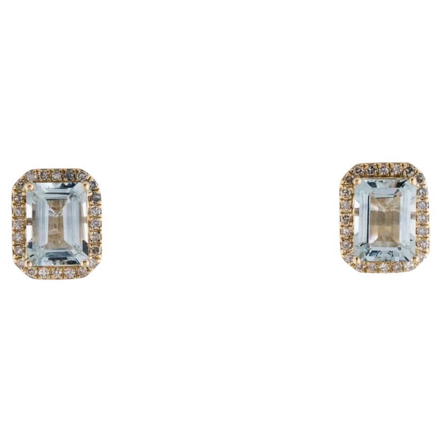 14K Aquamarine & Diamond Stud Earrings 2.76ctw - Elegant Blue Gemstone, Luxury