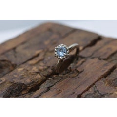 14k Aquamarine ring. Round Aquamarine solitaire ring. Flush set. Engagement Ring