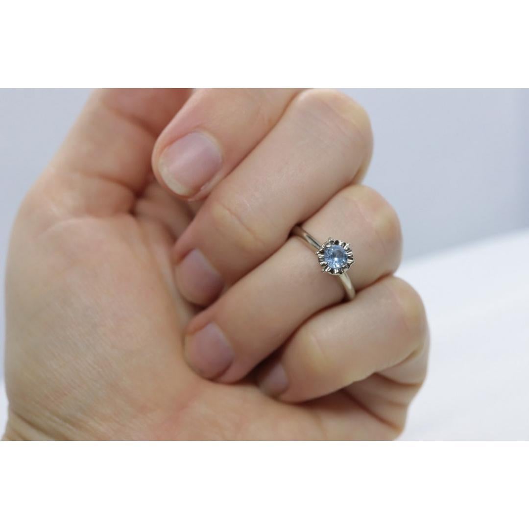 Round Cut 14k Aquamarine ring. Round Aquamarine solitaire ring. Flush set. Engagement Ring For Sale
