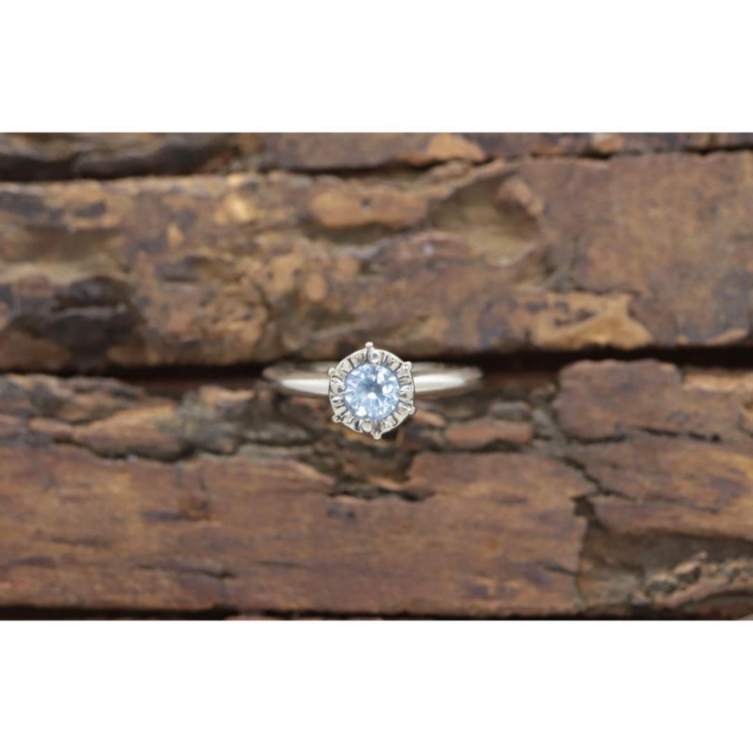 Women's 14k Aquamarine ring. Round Aquamarine solitaire ring. Flush set. Engagement Ring For Sale
