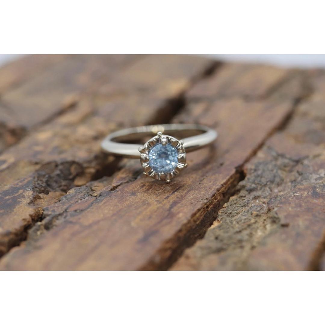 14k Aquamarine ring. Round Aquamarine solitaire ring. Flush set. Engagement Ring For Sale 2