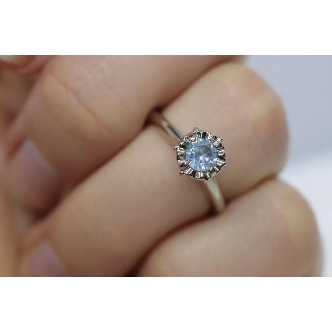 14k Aquamarine ring. Round Aquamarine solitaire ring. Flush set. Engagement Ring For Sale 3