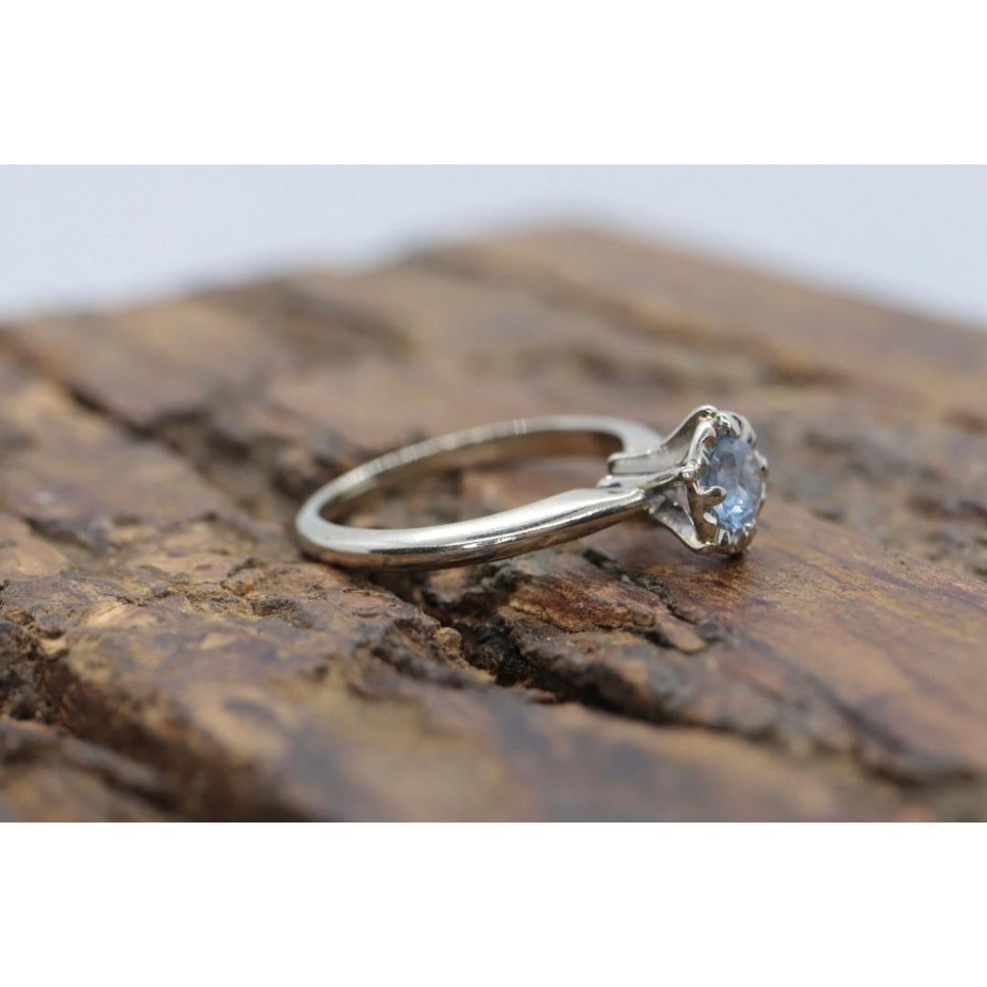 14k Aquamarine ring. Round Aquamarine solitaire ring. Flush set. Engagement Ring For Sale 4