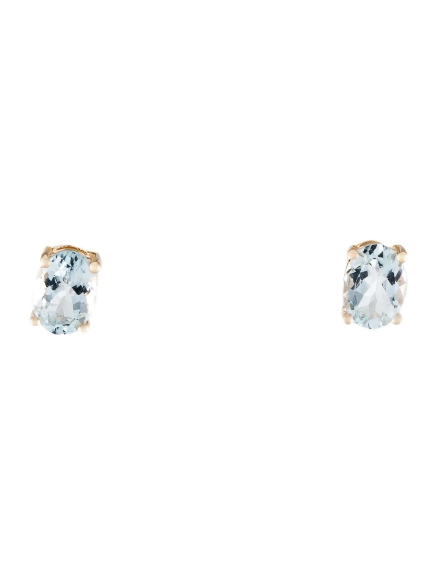 Oval Cut 14K Aquamarine Stud Earrings  1.40 Carat Oval Modified Brilliant Gemstones For Sale