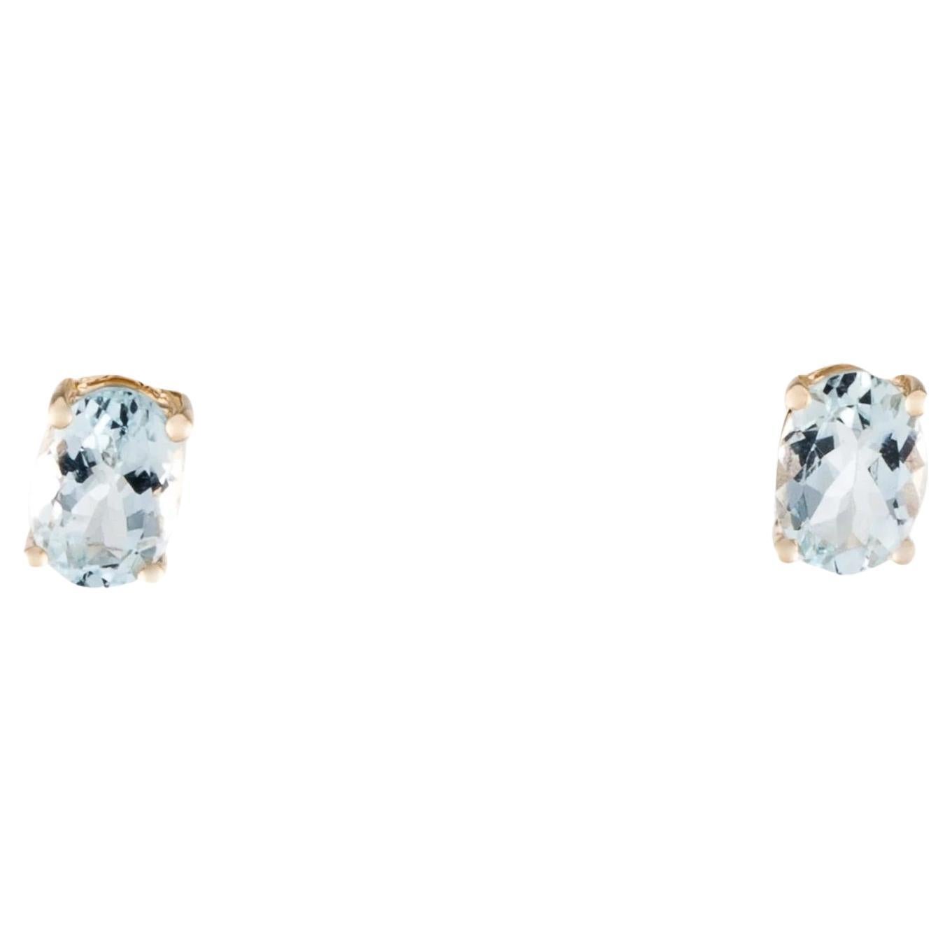 14K Aquamarine Stud Earrings  1.40 Carat Oval Modified Brilliant Gemstones For Sale