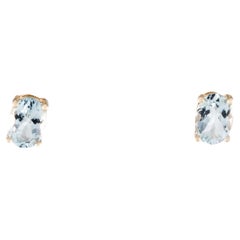 14K Aquamarine Stud Earrings  1.40 Carat Oval Modified Brilliant Gemstones