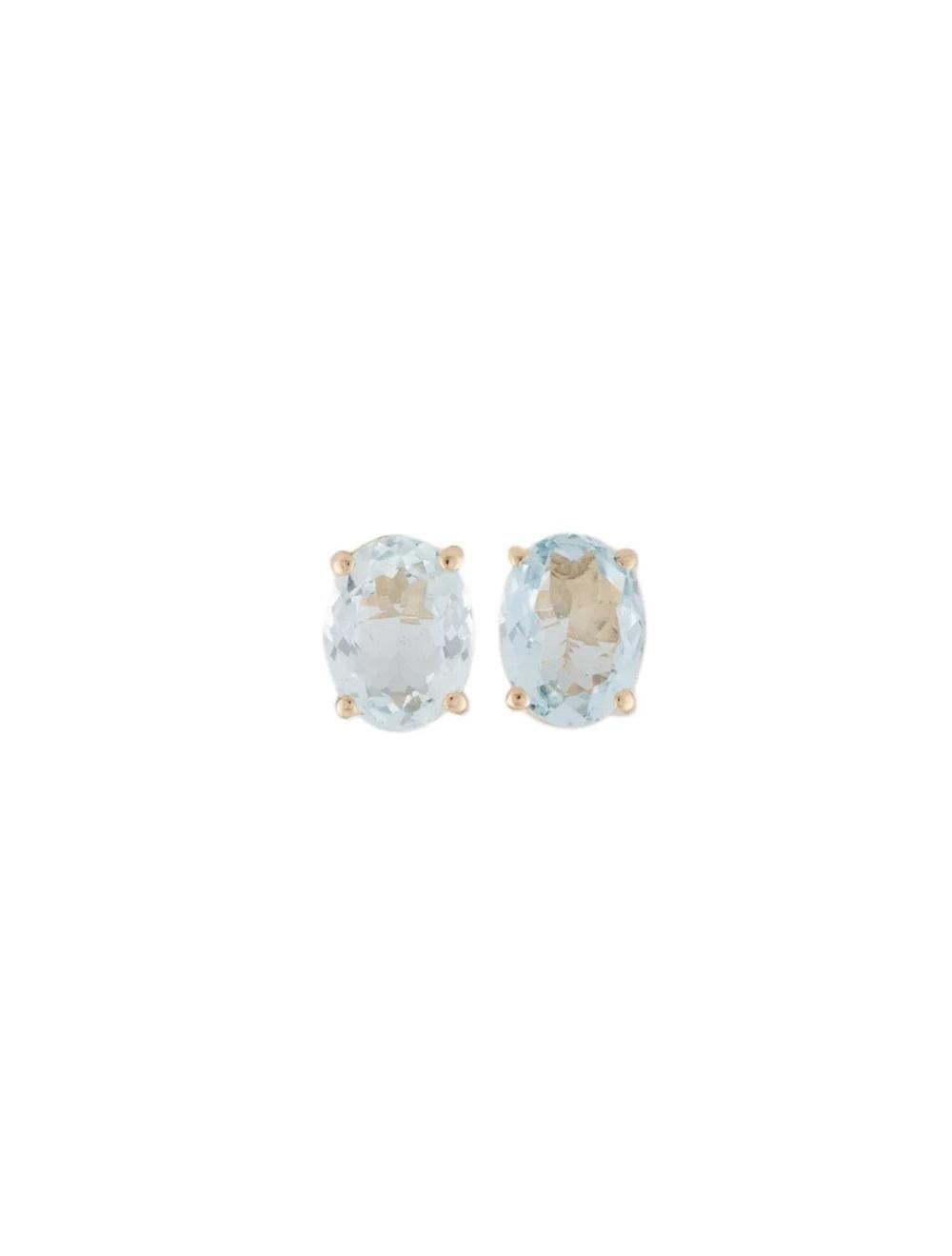 14K Aquamarine Stud Earrings - Elegant Blue Gemstones, Timeless Design, Luxury In New Condition For Sale In Holtsville, NY