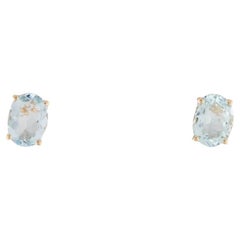 14K Aquamarine Stud Earrings - Timeless Beauty, Elegant Blue Gemstones, Stunning