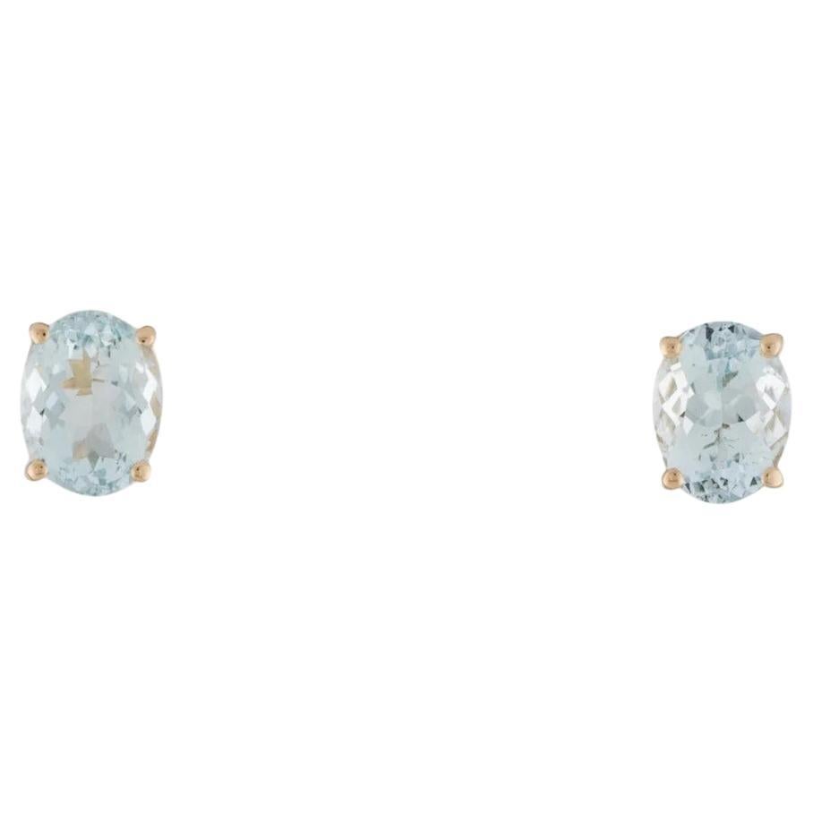 14K Aquamarine Stud Earrings - Timeless Beauty, Elegant Blue Gemstones, Stunning For Sale