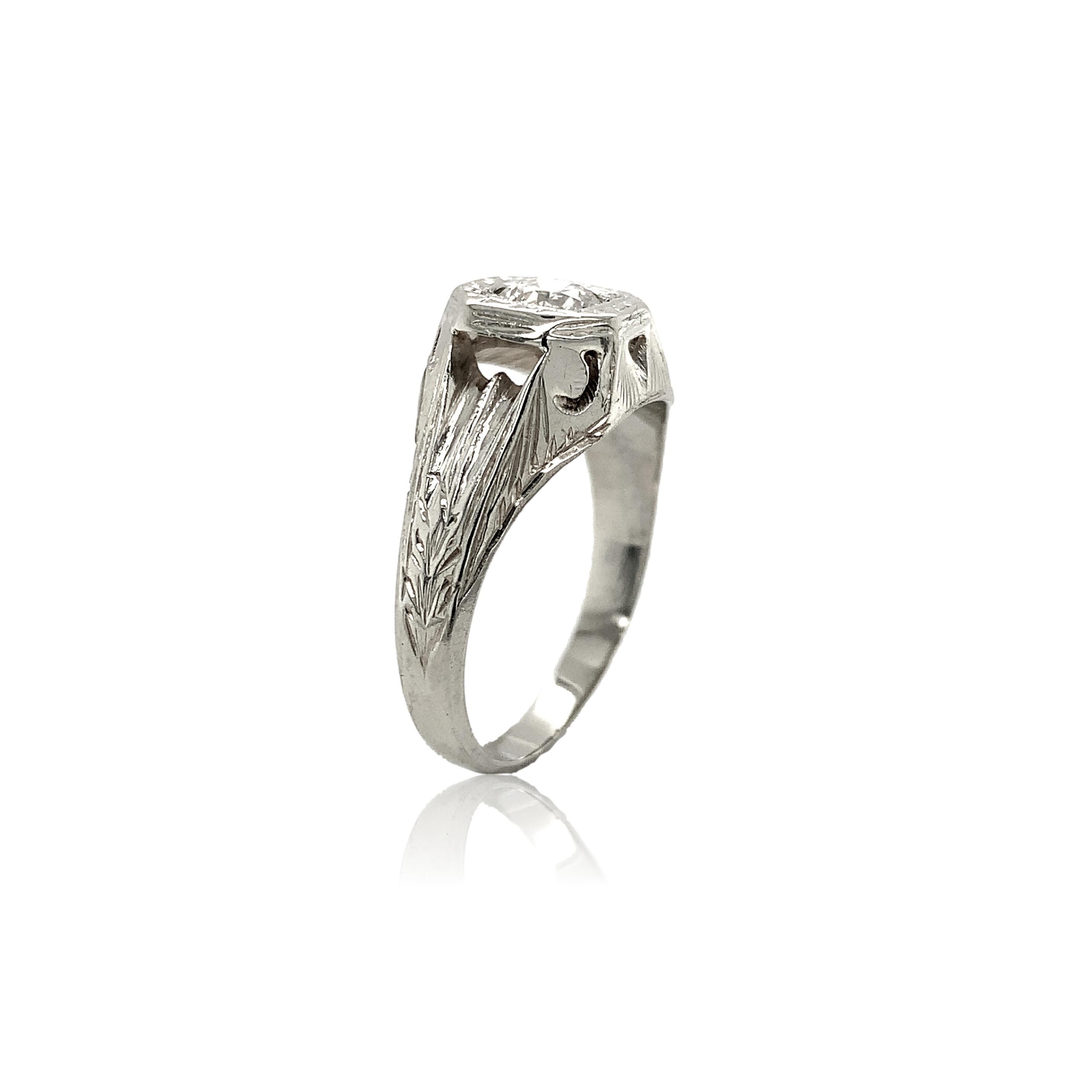 Brilliant Cut 14K Art Deco .44ct Diamond Men's Ring with GIA Report
